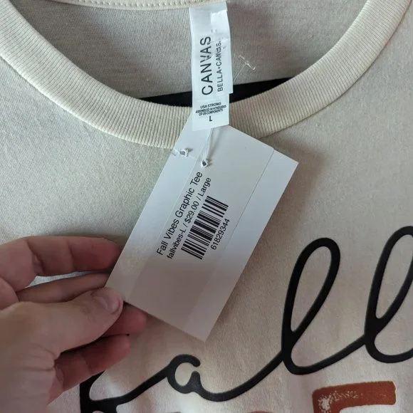 Bella Canvas Fall Vibes Crew Neck Short Sleeve Graphic Tee Top White Large NWT - Picture 7 of 8
